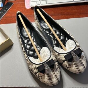 Michael Kors Alice Snakeskin Flats with Black Bow Lock